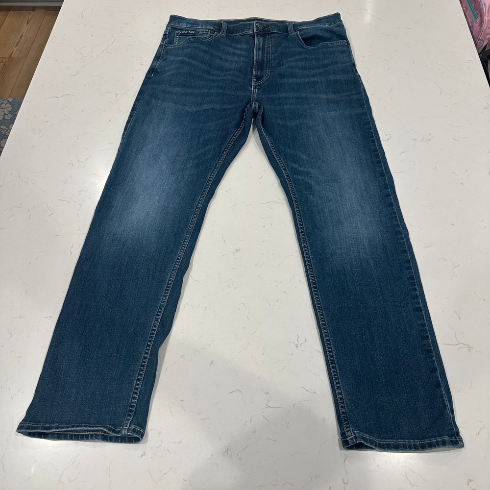 Calvin Klein Mens Slim Straight Fit Jeans Blue Stretch Denim 36x30